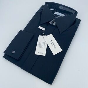 Eton Dress Shirt Mens L 16 1/2 - 42 B Contemporary Fit Black Fine Twill Stretch‎